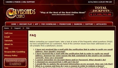 Silver Sands Casino FAQ Section